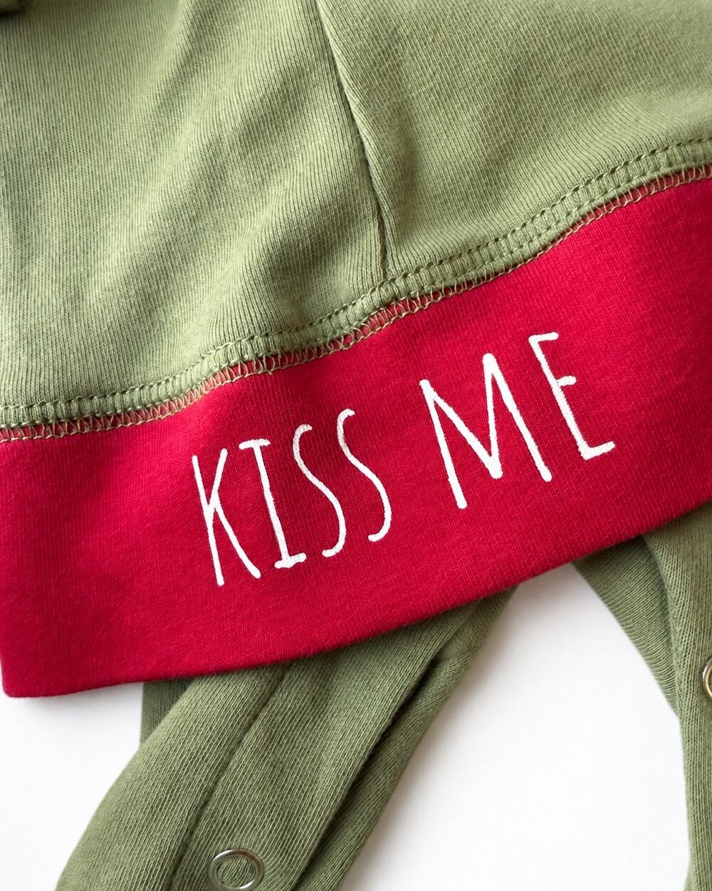Lovedbaby Organic Cotton Preemie NB Green Red Footed Romper Hat Kiss Me Baby Set